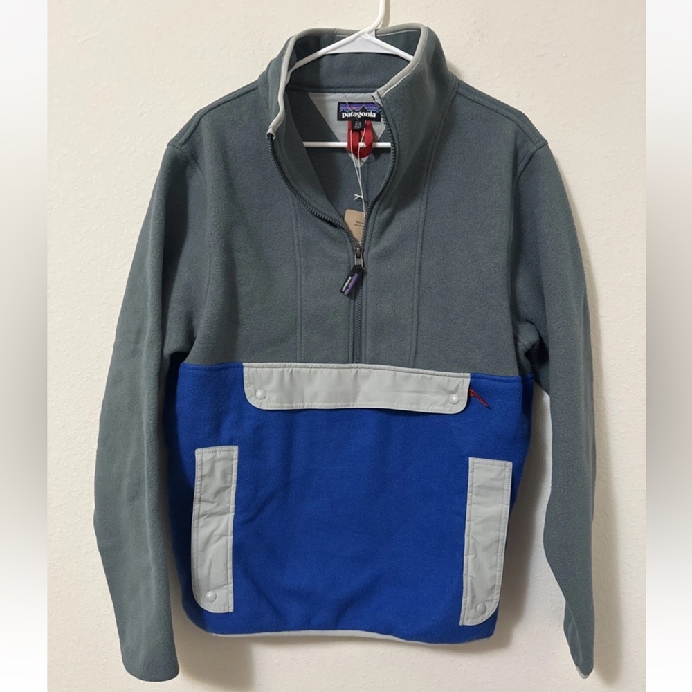 Patagonia Synchilla Anorak  Pullover  Fleece Grey/Blue Unisex Men M -Women L NWT